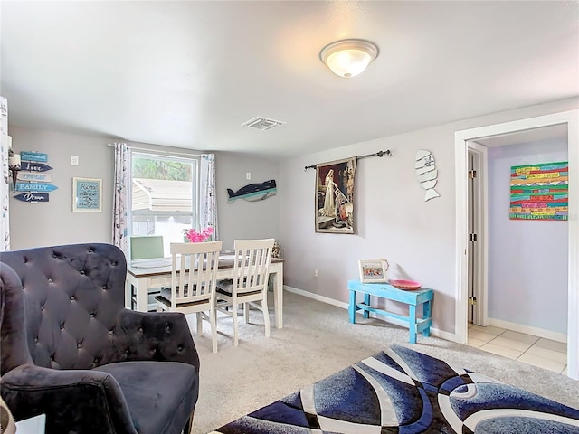 living room featuring light colored carpet