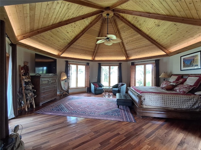 bedroom featuring hardwood / wood-style floors and wood ceiling