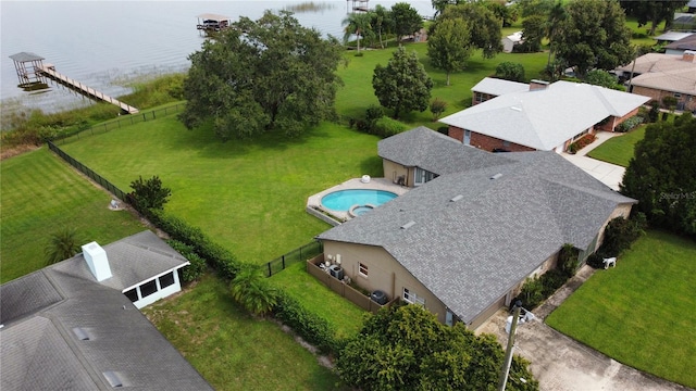 aerial view with a water view