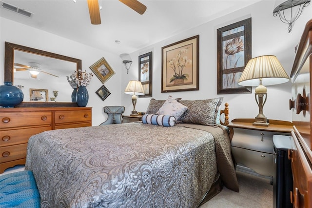 bedroom featuring carpet flooring and ceiling fan