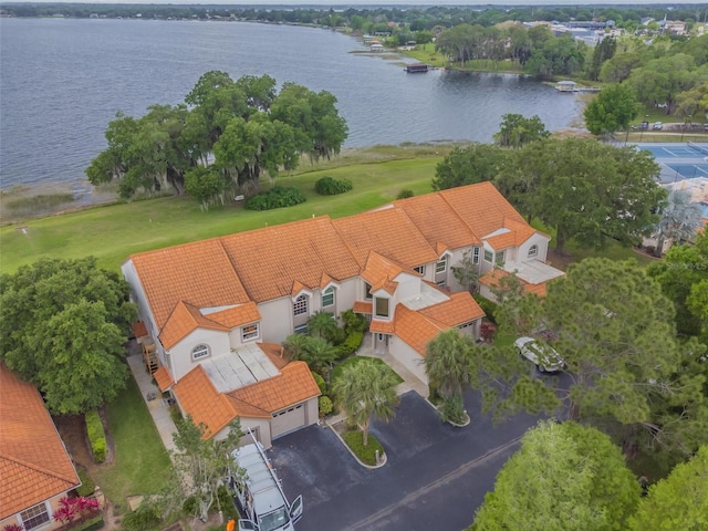 aerial view with a water view