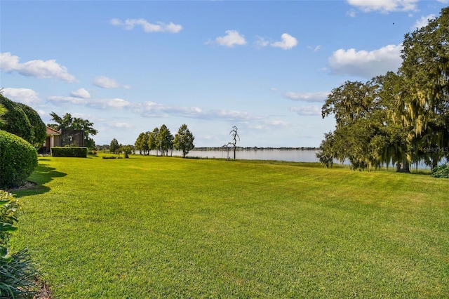 view of yard with a water view