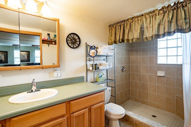 bathroom with vanity, toilet, and a shower with curtain