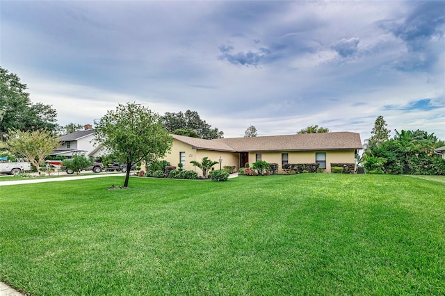 ranch-style home featuring a front lawn