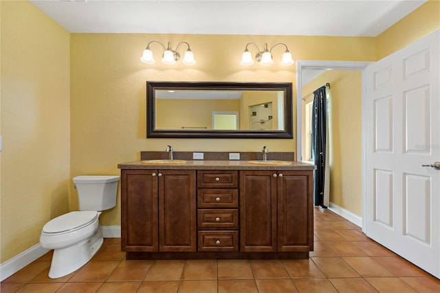 bathroom featuring tile patterned flooring, vanity, and toilet