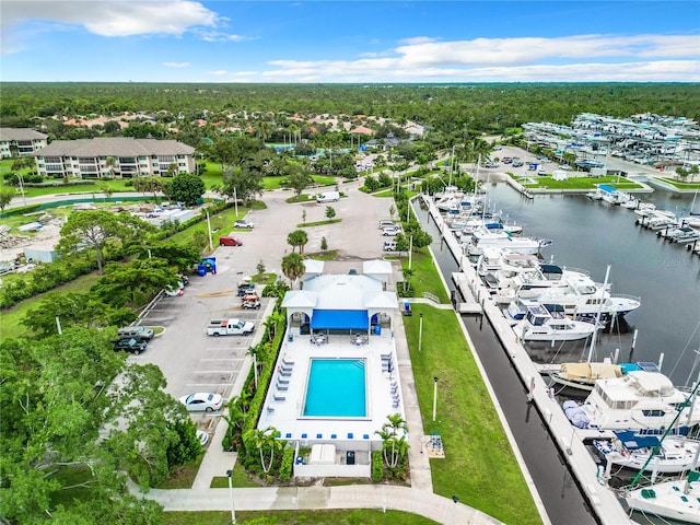 bird's eye view featuring a water view