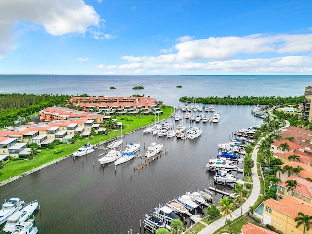 bird's eye view featuring a water view