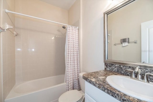 full bathroom with toilet, shower / tub combo, and vanity