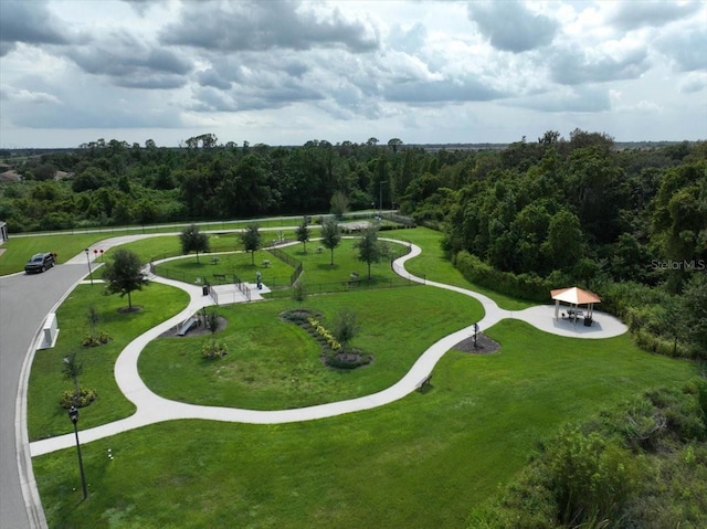 aerial view featuring a forest view