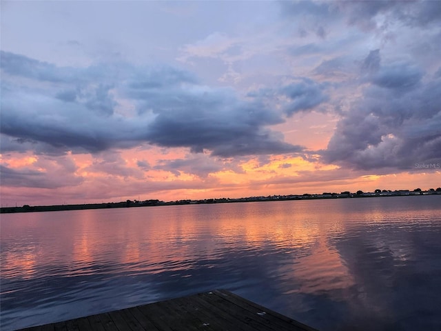 property view of water with a dock