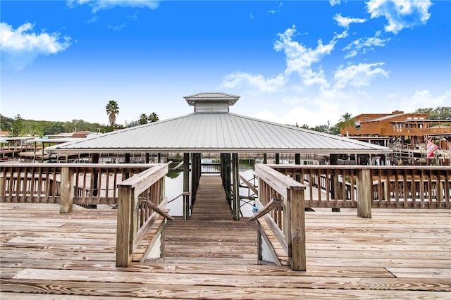 dock area featuring a water view and a gazebo