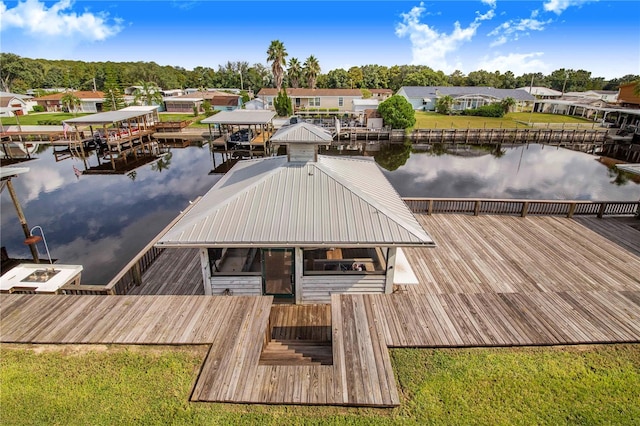 view of dock with a water view