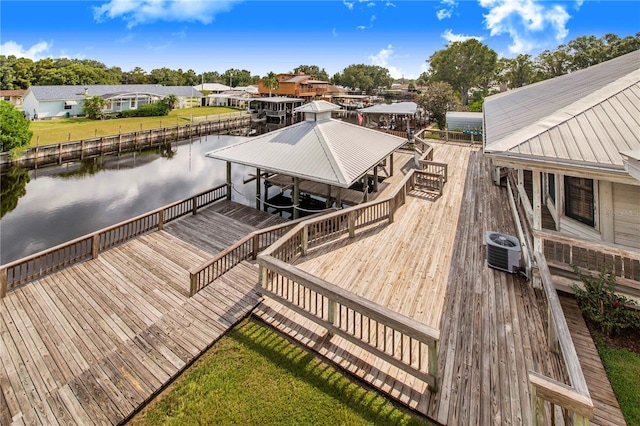 dock area with a water view and central AC