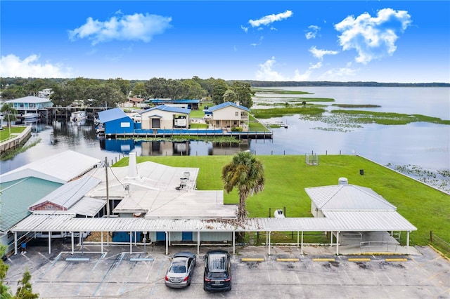 aerial view with a water view