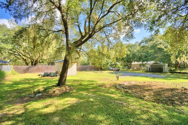 view of yard featuring a storage shed