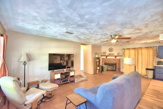 living room with a textured ceiling