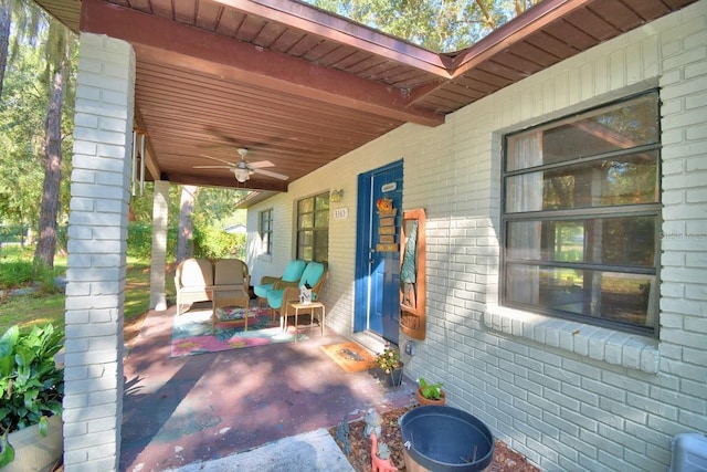 view of patio / terrace featuring ceiling fan and a porch