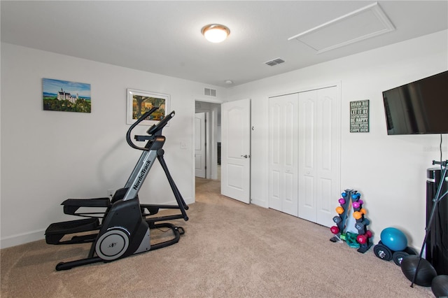 exercise area with light colored carpet