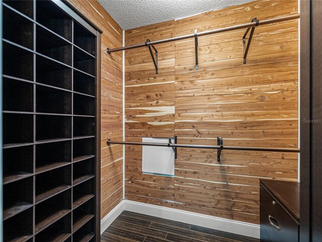 spacious closet with dark hardwood / wood-style flooring