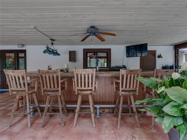 bar featuring ceiling fan