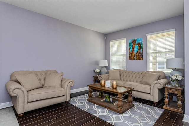 living room with dark wood-type flooring