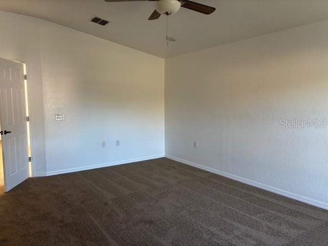 carpeted empty room with ceiling fan