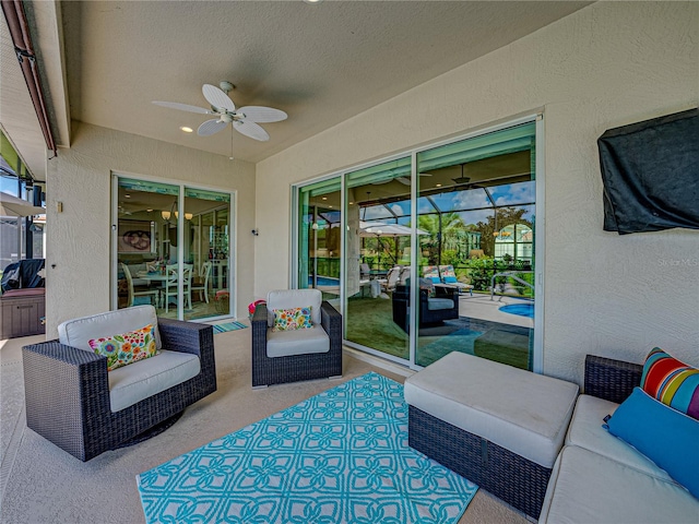 view of patio featuring ceiling fan and an outdoor hangout area