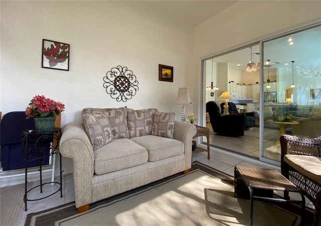 living room with ceiling fan