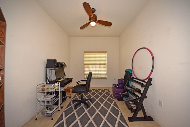 office featuring ceiling fan and light tile patterned floors