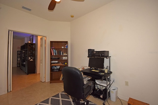 office area featuring ceiling fan