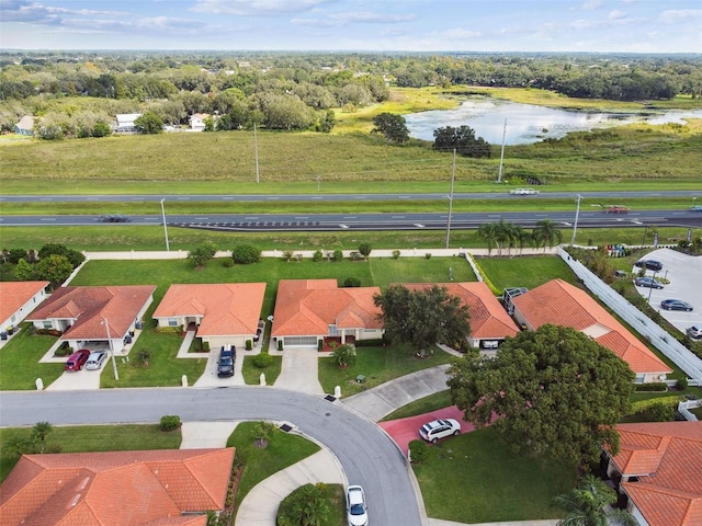 aerial view with a water view