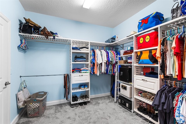 walk in closet with carpet floors