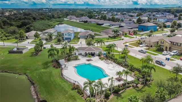 bird's eye view featuring a water view