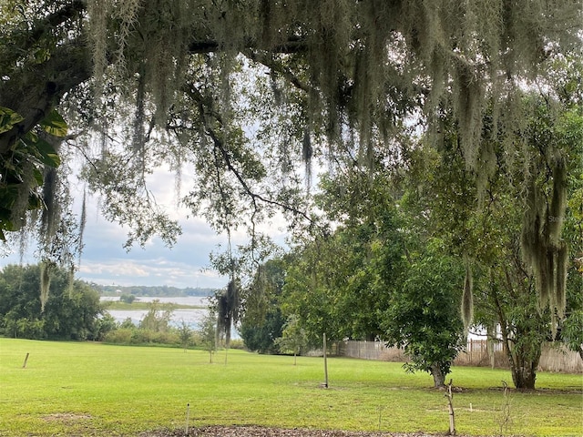 surrounding community with a lawn and a water view