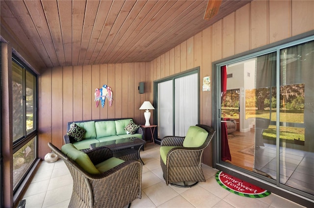 sunroom / solarium with wood ceiling and plenty of natural light