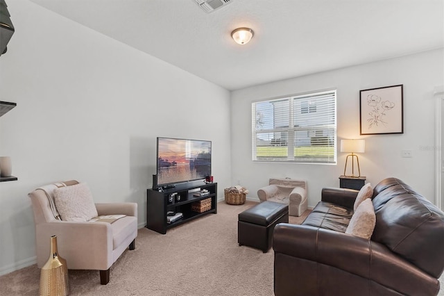 living room with light colored carpet