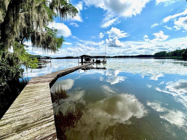 dock area featuring a water view