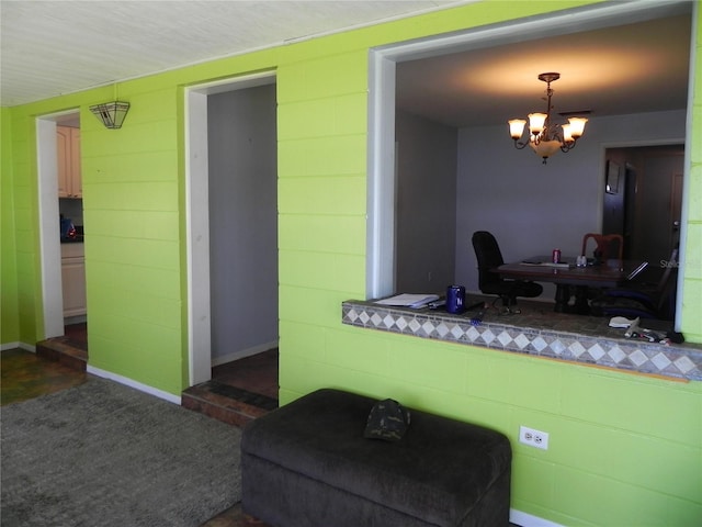 interior space with a chandelier