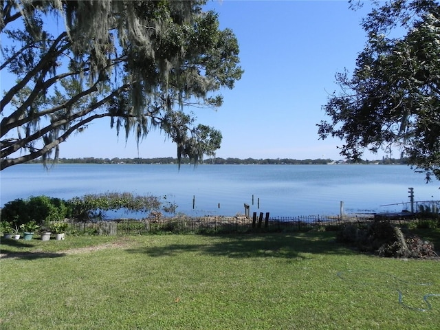 property view of water with a boat dock