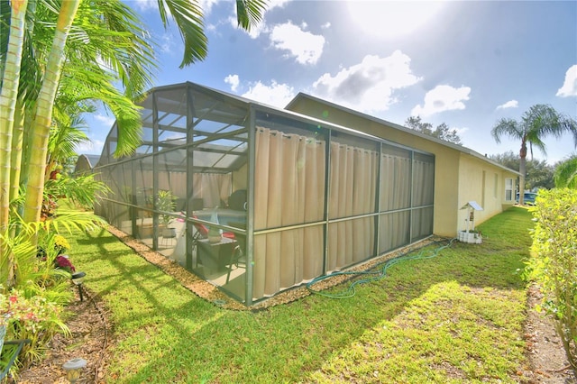 view of outdoor structure with a yard and a pool