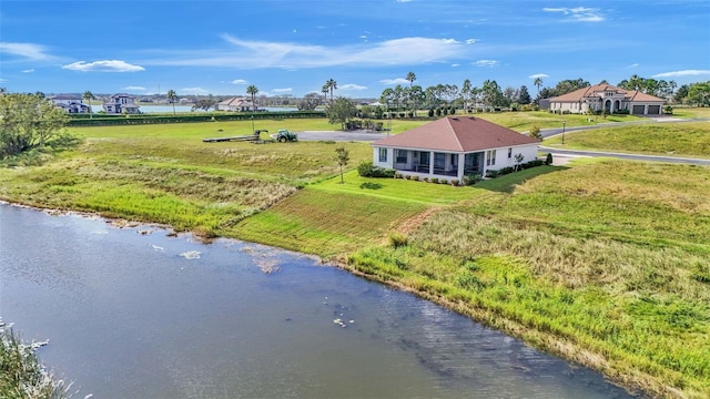 aerial view with a water view