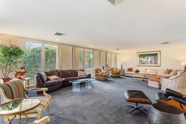 carpeted living room featuring expansive windows and plenty of natural light