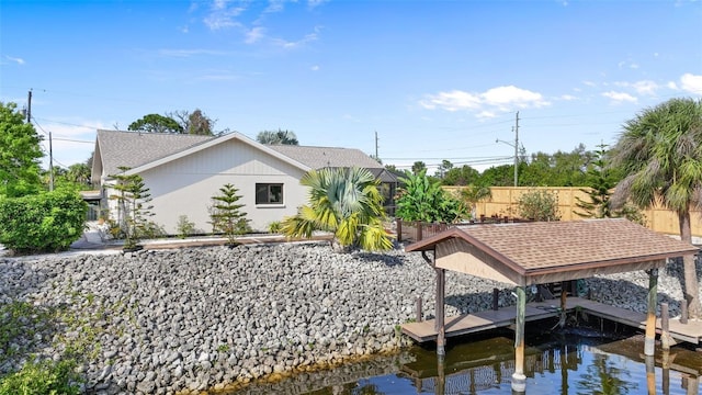 exterior space featuring a water view