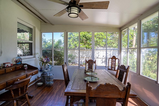 sunroom / solarium with ceiling fan and plenty of natural light