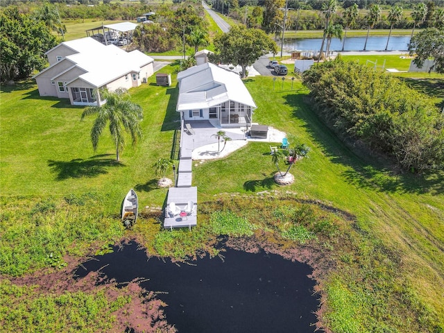 aerial view with a water view