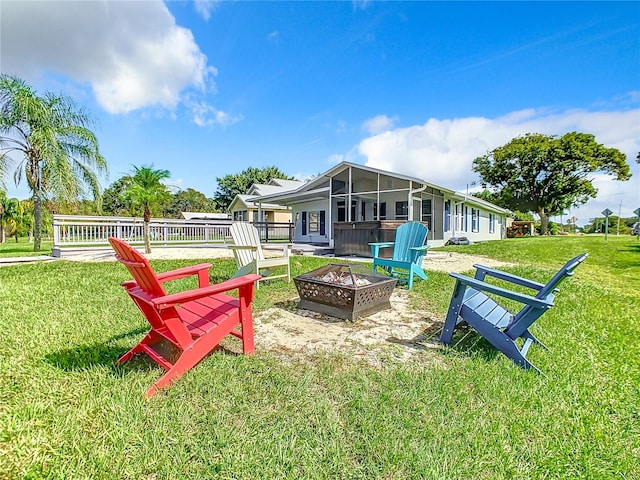 surrounding community featuring a yard and a fire pit