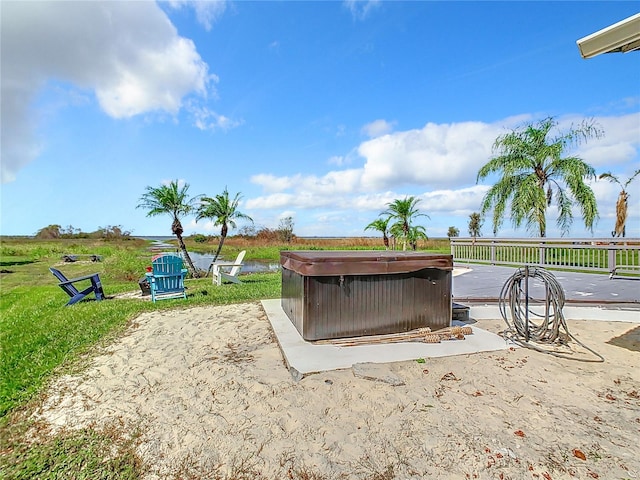 view of patio featuring a hot tub