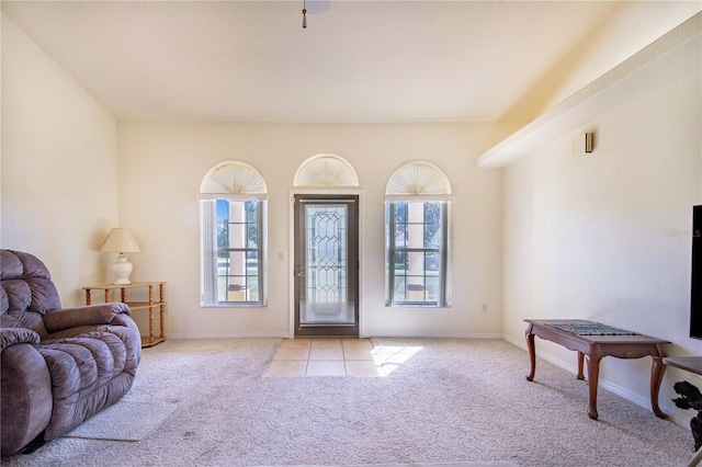 entryway featuring light colored carpet and a healthy amount of sunlight