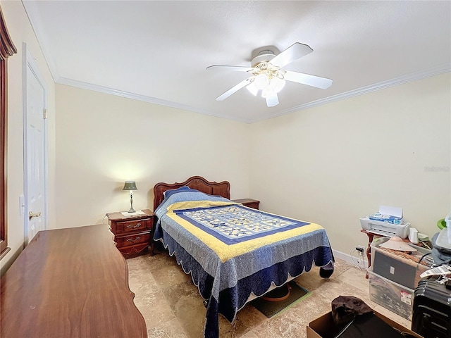 bedroom featuring crown molding and ceiling fan