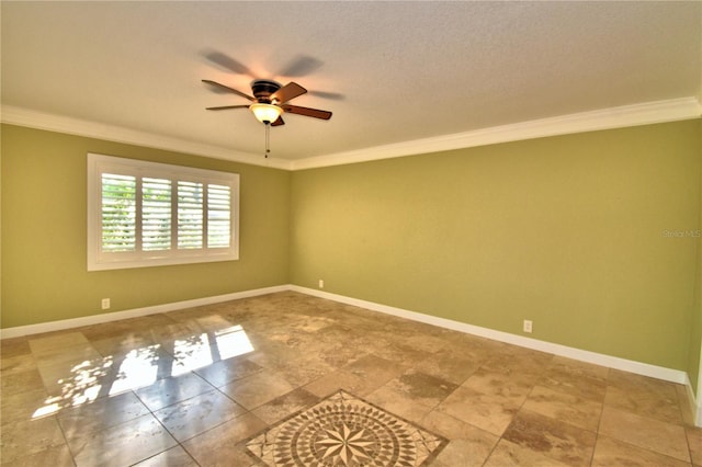 unfurnished room featuring crown molding and ceiling fan